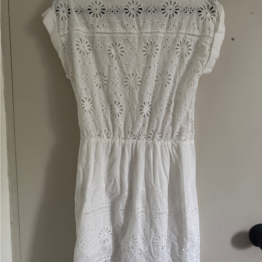 Veronica Beard Bettina White Eyelet Shirt Dress Mini Preppy Chic Size 0 - Picture 4 of 9